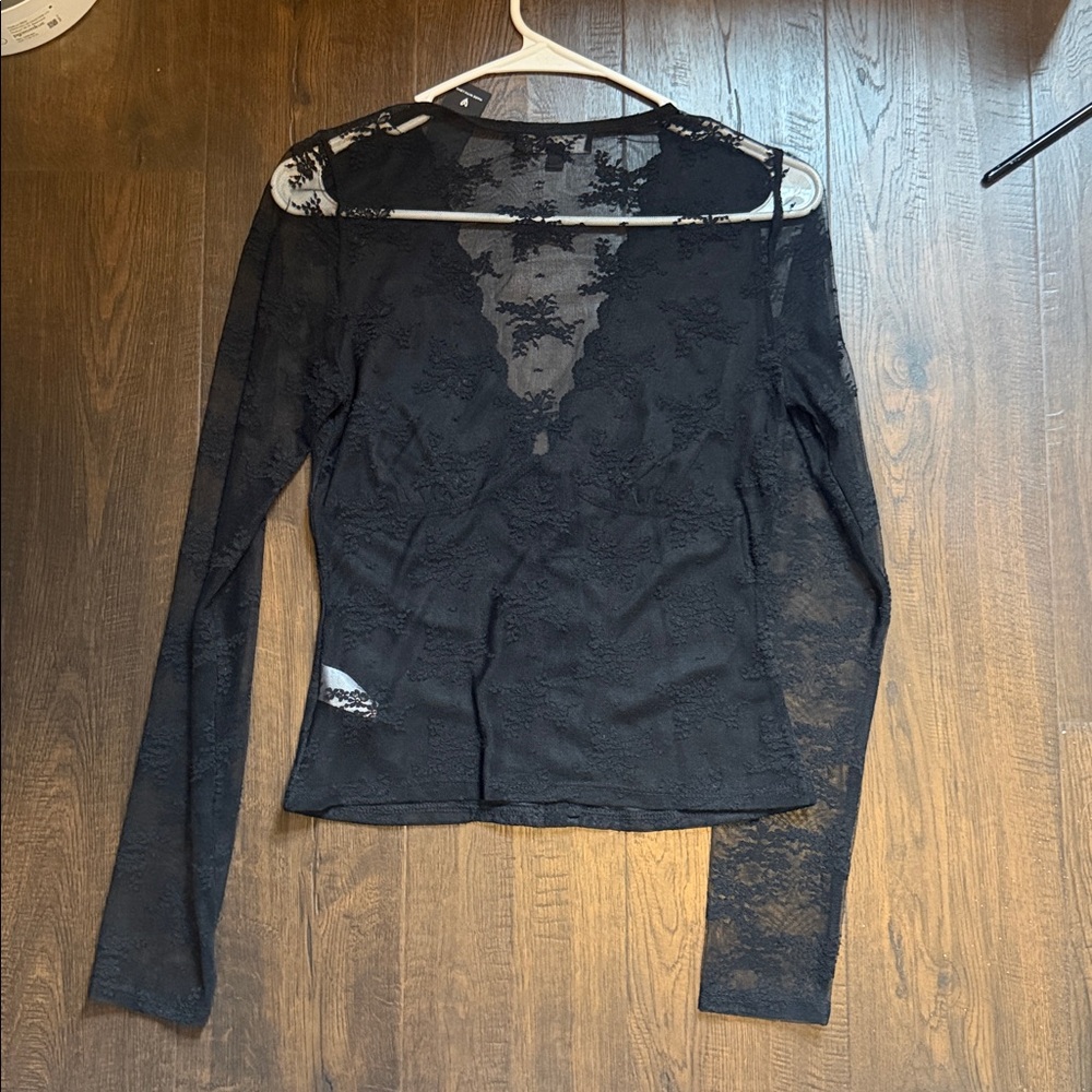 Lulu's Black Lace-Trim Button Front Blouse - Picture 4 of 5
